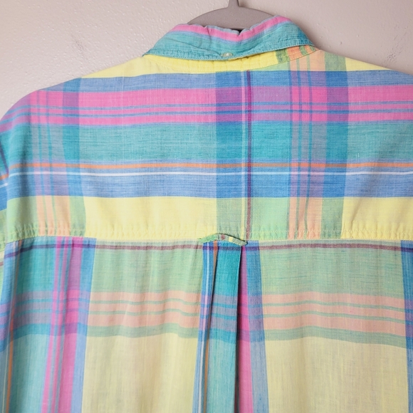 Salty Dog Gant Pastel‎ Plaid Short Sleeve Button Down Shirt Cotton Men's Large - Picture 5 of 10